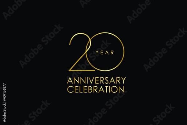 Fototapeta 20 year anniversary red ribbon celebration logotype. anniversary logo with Red text and Spark light gold color isolated on black background, design for celebration, invitation - vector