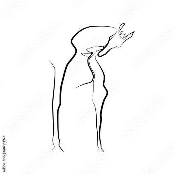 Fototapeta Giraffe and his cub in one line. Black line vector illustration on white background
