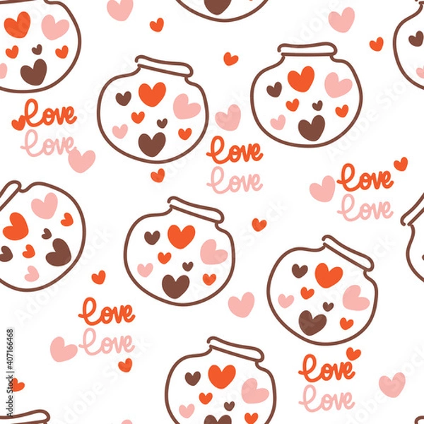 Fototapeta Seamless pattern with cute cartoon hearts and love,  valentine accessories for fabric print, textile, gift wrapping paper. colorful vector for kids, flat style