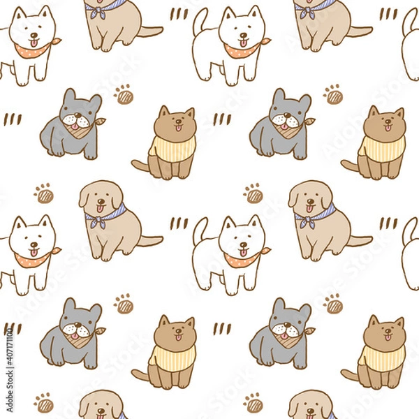Fototapeta Seamless Pattern with Cartoon Dog Illustration Design on White Background