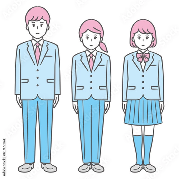 Fototapeta 中高生　男女　全身　ブレザー　女子スラックスあり