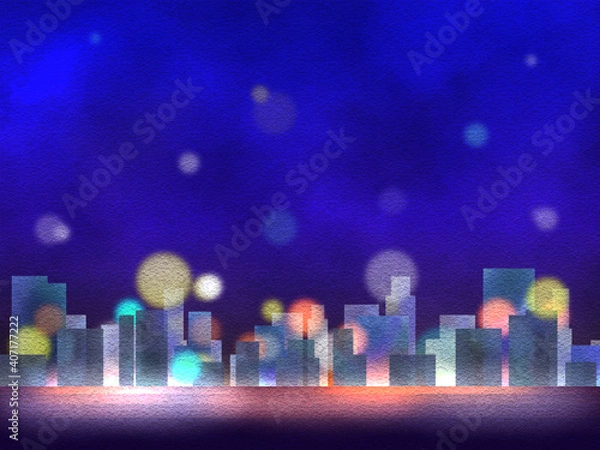 Obraz 光が滲む街の夜景　下寄せ（ヨコ）