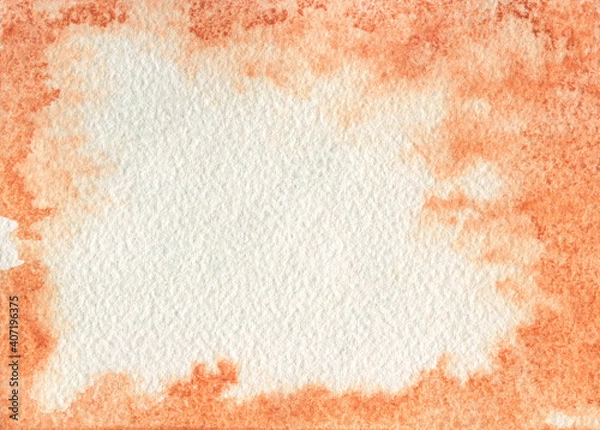 Fototapeta Modern orange watercolor background with watercolour ombre on white paper. Abstract aquarelle textures in soft ochre color. Sandy watercolor degrade painting backdrop. Sienna painted texture - Jpeg