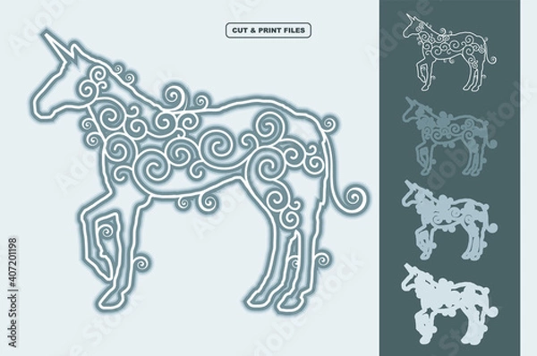 Fototapeta Unicorn Vector 3D Layered Eps 10