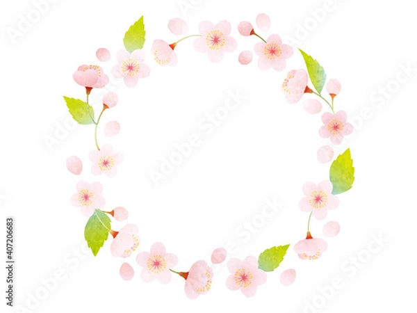 Obraz 水彩風 葉桜の丸いフレーム