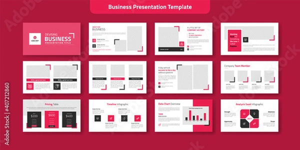 Fototapeta Creative business powerpoint presentation slides template design. Use for modern keynote presentation background, brochure design, website slider, landing page, annual report, company profile.