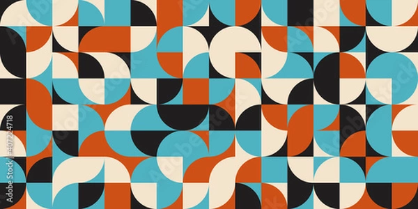 Obraz Modern vector abstract  geometric background with circles, rectangles and squares  in retro scandinavian style. Pastel colored simple shapes graphic pattern.