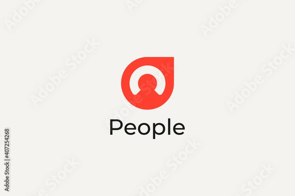 Fototapeta Abstract People Logo. Orange Geometric Shape with Human Icon inside isolated on White Background. Flat Vector Logo Design Template Element.