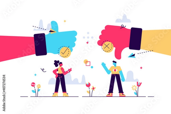 Obraz Pros and cons advantage comparison in flat tiny persons