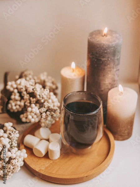 Obraz spa still life with candles on white background