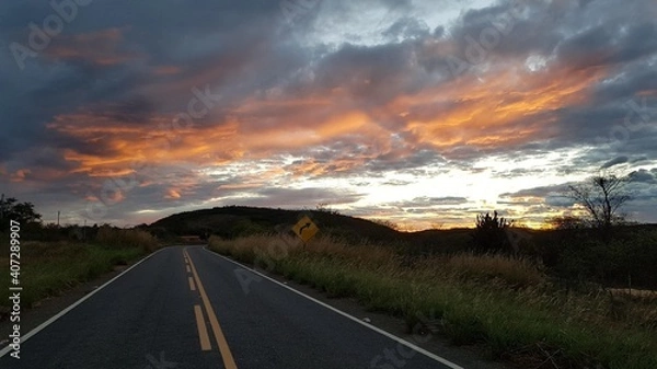 Fototapeta sunset on the road