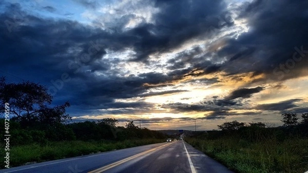 Fototapeta sunset over the road