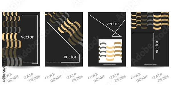 Fototapeta Trendy template for design cover, poster, flyer. Layout set for sales, presentations.  Minimalistic background with  colorful wavy geometric shapes on black. Vector.