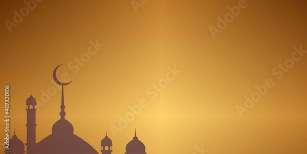 Fototapeta Ramadan kareem. Islamic design with mosque, calligraphy and isolated background ornament.  Abstract religious Eid Mubarak festival background