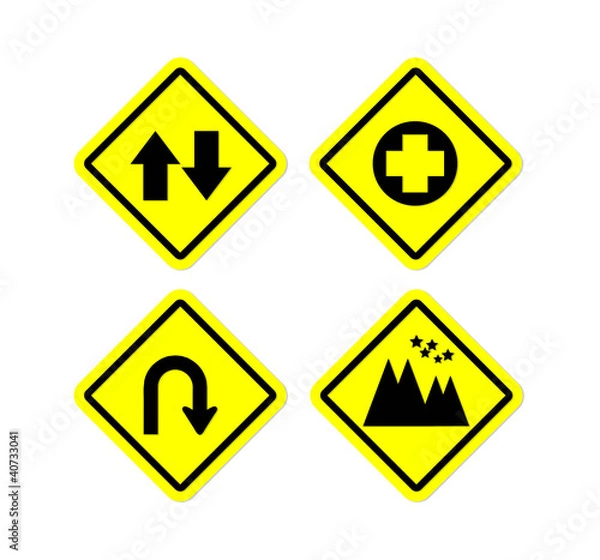 Fototapeta Four yellow road sign style