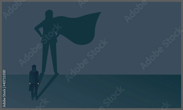 Fototapeta vector illustration of woman business concept, woman with super shadow behind