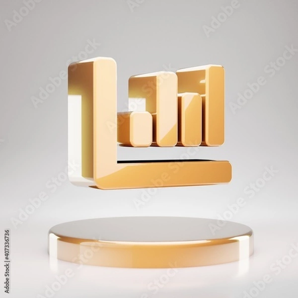 Fototapeta Chart Bar icon. Yellow Gold Chart Bar symbol on golden podium.