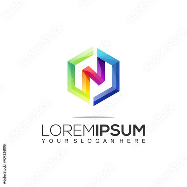 Obraz Modern Rectangular Letter N Colorful Logo Template