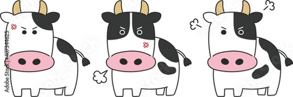 Fototapeta Set of angry cattle. Vector illustration of a comic book design.