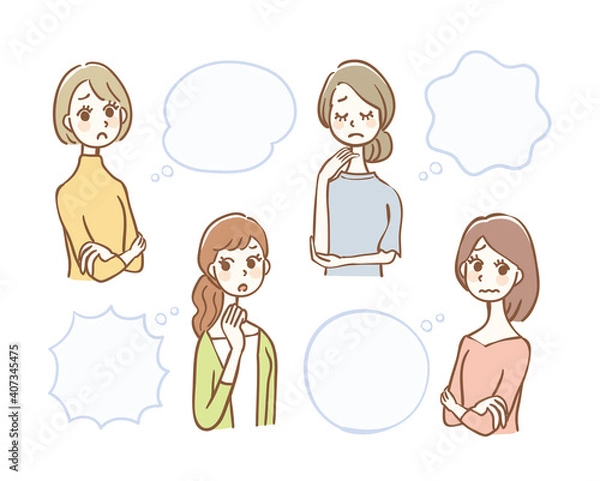 Obraz 悩む女性とフキダシのセット