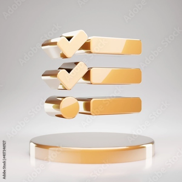 Fototapeta Tasks icon. Yellow Gold Tasks symbol on golden podium.