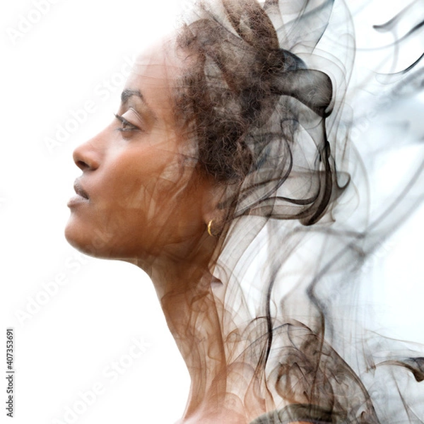 Fototapeta A beautiful artistic double exposure profile portrait