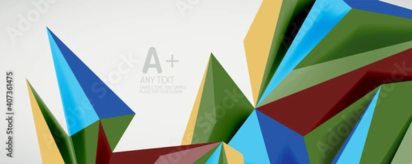 Fototapeta Vector triangle geometric backgrounds. Low poly 3d shape on light backdrop. Vector illustration for covers, banners, flyers and posters and other designs