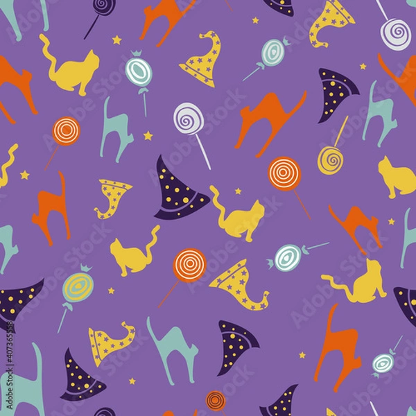 Fototapeta Vector Colorful Halloween seamless pattern background. Perfect for fabric, scrapbooking, packaging, and invitation cards