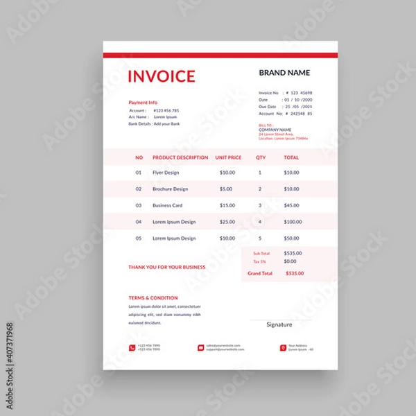 Fototapeta invoice template vector format