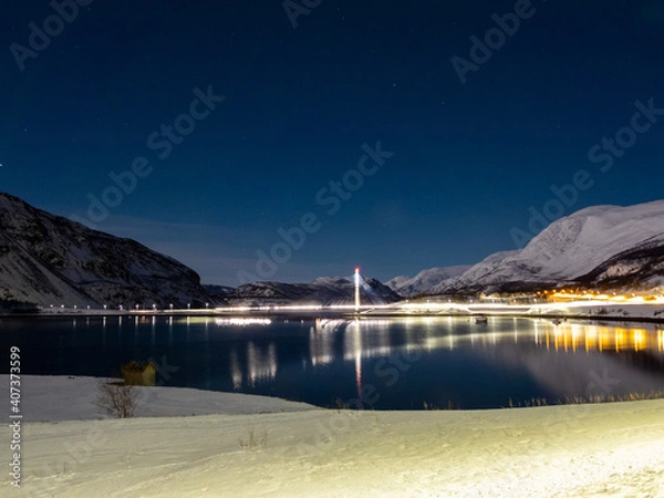 Obraz Nachtaufnahme, Brücke von Kafjord, Alta, Norwegen