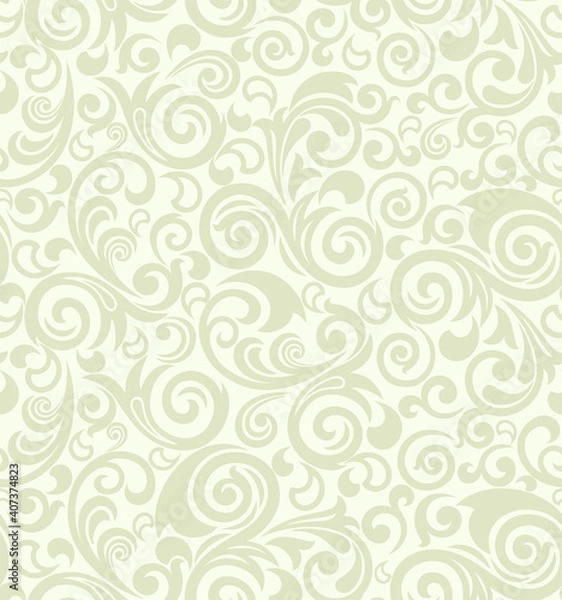 Fototapeta Seamless light background with beige pattern in baroque style. Vector retro illustration. Ideal for printing on fabric or paper for wallpapers, textile, wrapping.