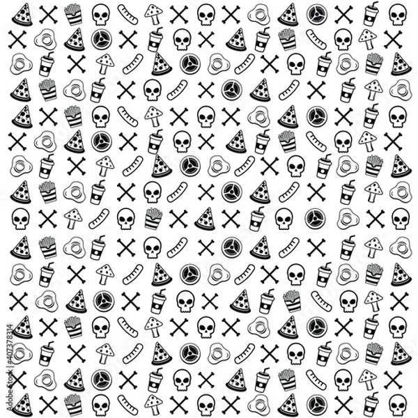 Fototapeta Pizza Wrap, Skull pattern background in flat designs