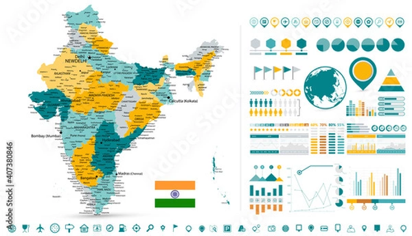 Obraz India Map and Infographics elements