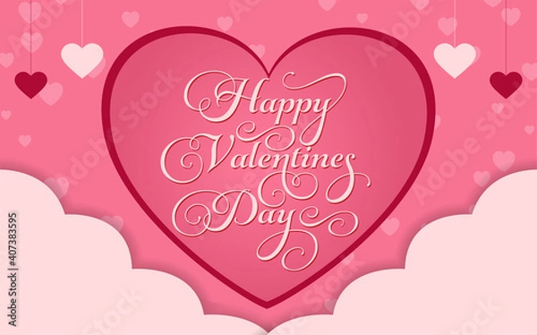 Fototapeta Happy Valentine's Day Lettering Calligraphy with Text Color, isolated on Pink Background. Vector Graphic Illustration for Greeting Cards, Web, Presentation