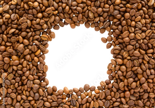 Fototapeta background with coffee beans with copy space in the middle