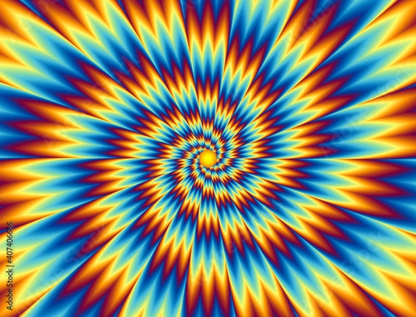 Fototapeta Pulsing fiery spirals. Optical illusion of movement.