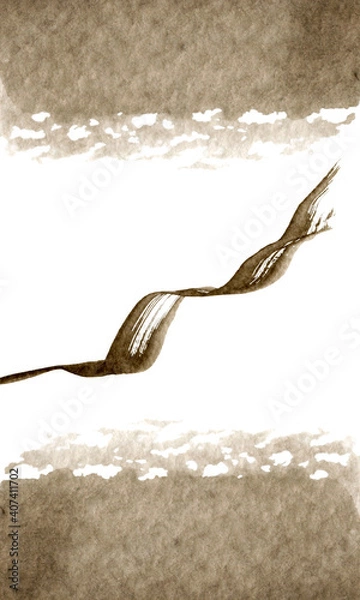 Fototapeta Watercolor abstract hand drawn illustration with sepia and umbra textured shapes and flake. Sepia and umbra picture on the white background, portrait orientation.