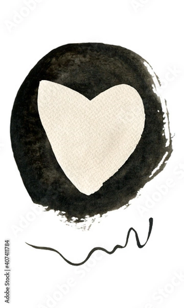 Fototapeta Watercolor abstract hand drawn illustration with gray and sandy textured shapes and line. Gray and sandy picture on the white background, portrait orientation.