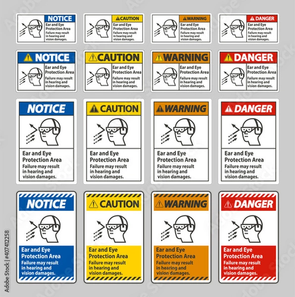 Fototapeta Ear And Eye Protection Area, Failure May Result In Hearing And Vision Damages