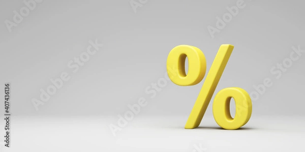 Fototapeta Yellow Percent Symbol on gray studio background