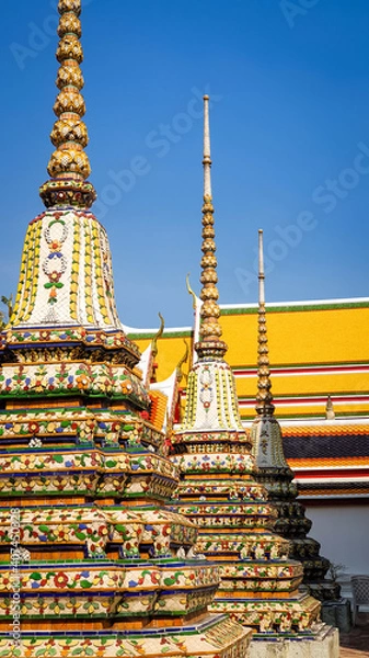 Obraz Beautiful Pagoda or Chedi decorated with old ceramic in the temple in Thailand. Wat Phra Chettuphon( Wat Pho)