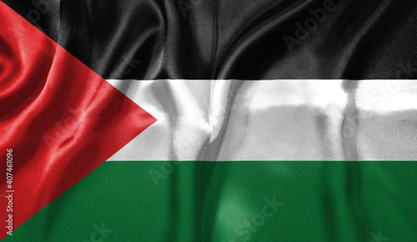 Fototapeta Palestine flag wave close up. Full page Palestine flying flag. Highly detailed realistic 3D rendering