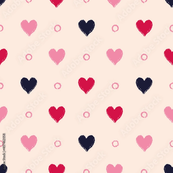 Fototapeta Vector black red hearts dots ecru seamless pattern