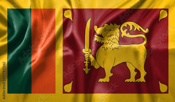 Fototapeta Sri Lanka flag wave close up. Full page Sri Lanka flying flag. Highly detailed realistic 3D rendering