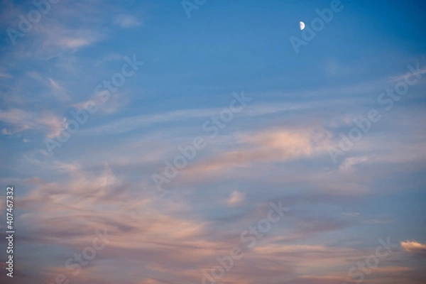 Obraz Month on blue sky with clouds