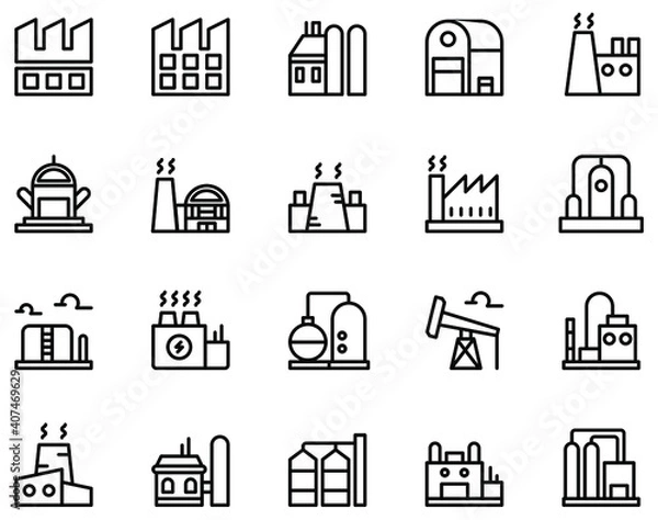 Fototapeta Simple set of factory icons on white background.