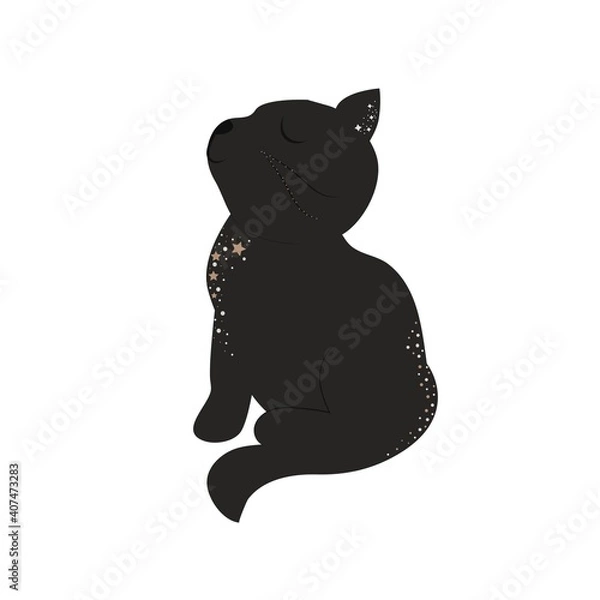 Fototapeta Black silhouette of a cat. Silhouette of a cat sitting sideways.Cat silhouette isolated on white background.