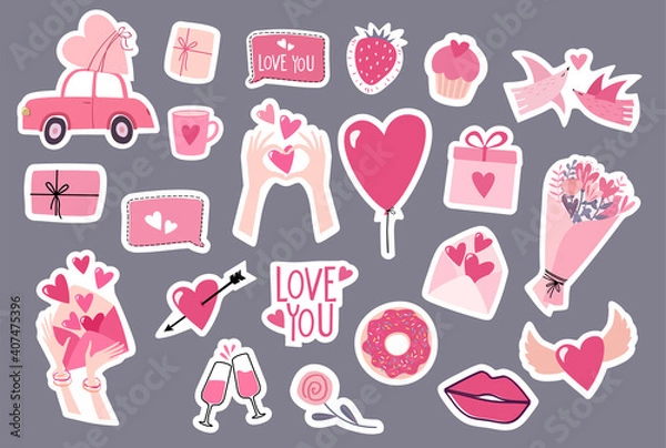 Obraz Valentine's Day sticker pack with romantic objects