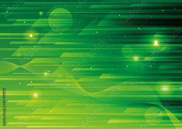 Obraz 背景_サイバー_未来_産業_バック_緑_テクノロジー_バナー_CG_イメージ_キラキラ_流線