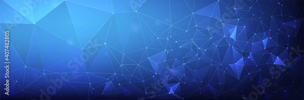 Fototapeta Abstract blue background. Low poly structure. Thin line triangles. Futuristic vector illustration